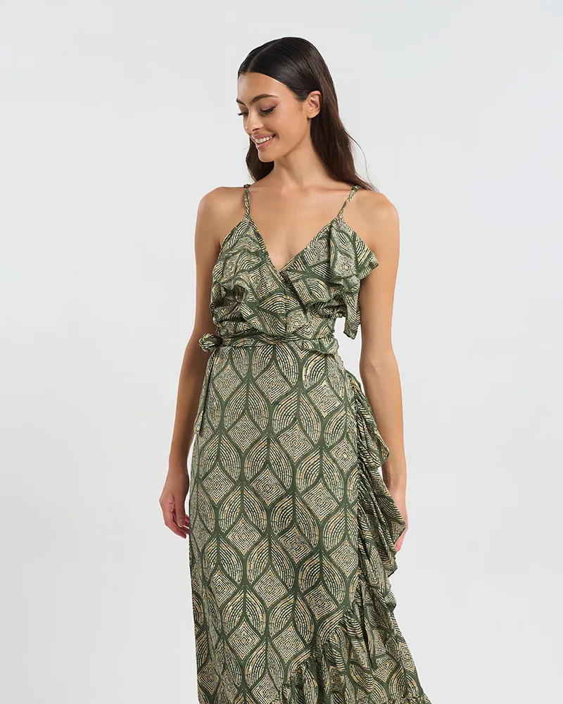 ΦΟΡΕΜΑ ΚΡΟΥΑΖΕ  ΜΑΚΡΥ ΠΡΑΣΙΝΟ ΜΕ ΡΟΜΒΟΥΣ ONE SIZE  (60% SILK 40% POLYESTER)