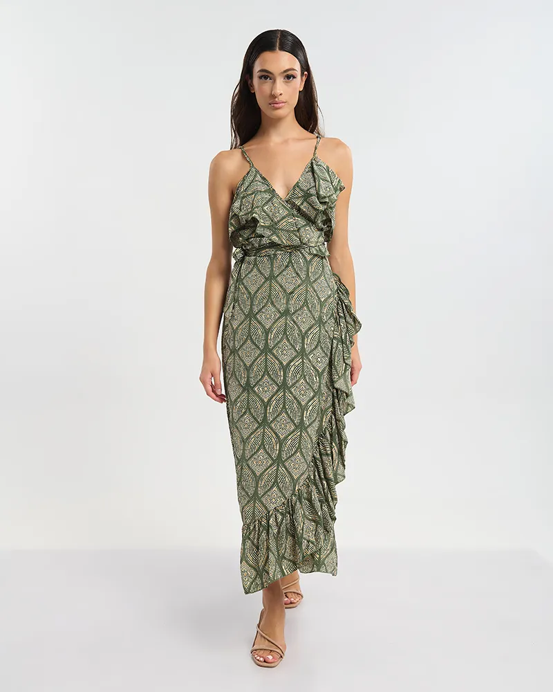 ΦΟΡΕΜΑ ΚΡΟΥΑΖΕ  ΜΑΚΡΥ ΠΡΑΣΙΝΟ ΜΕ ΡΟΜΒΟΥΣ ONE SIZE  (60% SILK 40% POLYESTER)