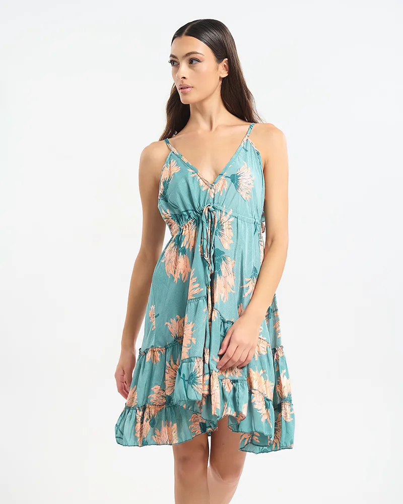 KONTO ΦΟΡΕΜΑ ΑΜΑΝΙΚΟ ΣΕ ΓΑΛΑΖΙΟ ΧΡΩΜΑ ΜΕ ΕΚΡΟΎ ΛΕΠΤΟΜΕΡΕΙΕΣ ONE SIZE  (60% SILK 40% POLYESTER)