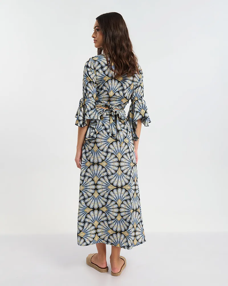 ΤΟΠ ΚΟΝΤΟ ΔΕΤΟ ΣΕ ΜΠΛΕ ΜΕ ΧΡΥΣΑ ΦΥΛΛΑ ONE SIZE (60% SILK 40% POLYESTER)