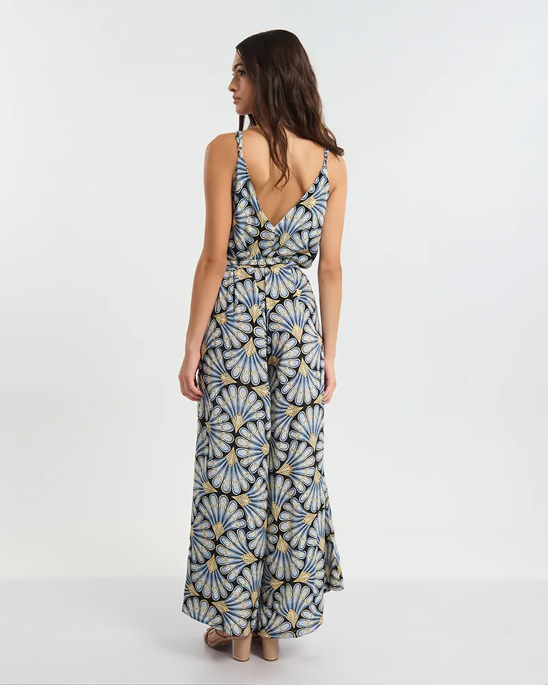 ΟΛΟΣΩΜΗ ΦΟΡΜΑ ΜΑΚΡΙΑ ΑΜΑΝΙΚΗ ΣΕ ΜΠΛΕ ΜΕ ΧΡΥΣΑ ΦΥΛΛΑ ONE SIZE (60% SILK 40% POLYESTER)