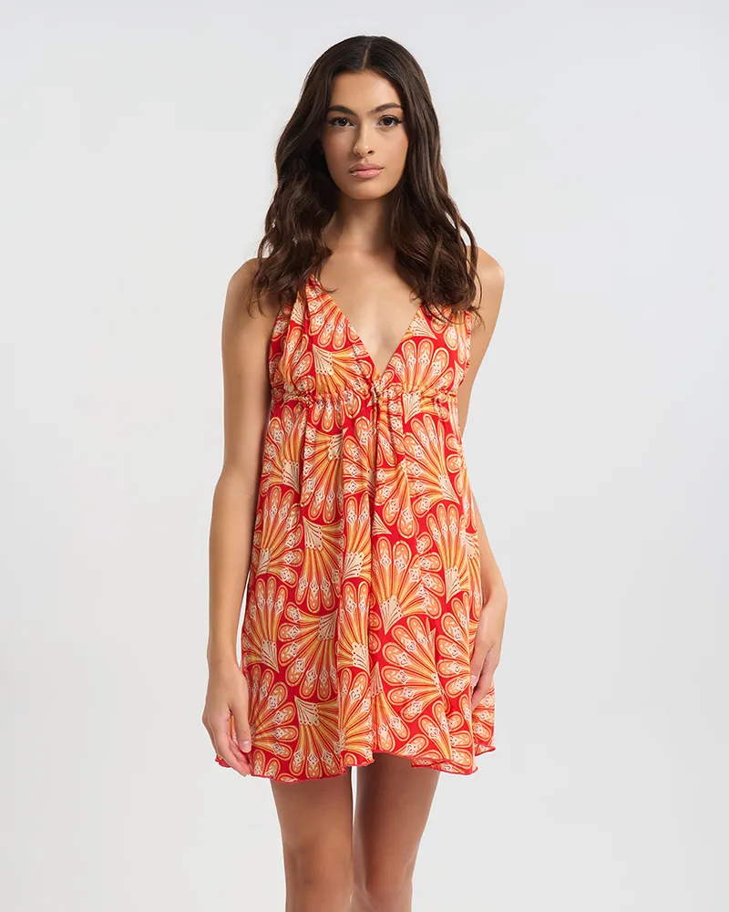 ΦΟΡΕΜΑ ΚΟΝΤΟ ΕΞΩΠΛΑΤΟ ΣΕ ΠΟΡΤΟΚΑΛΙ/ΚΟΚΚΙΝΟ/ΛΕΥΚΟ ΜΕ ΧΡΥΣΕΣ ΛΕΠΤΟΜΕΡΕΙΕΣ ONE SIZE (60% SILK 40% POLYESTER)