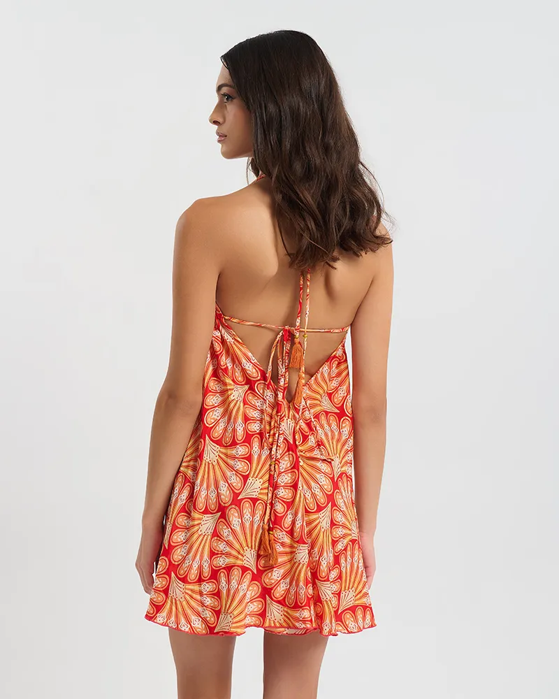 ΦΟΡΕΜΑ ΚΟΝΤΟ ΕΞΩΠΛΑΤΟ ΣΕ ΠΟΡΤΟΚΑΛΙ/ΚΟΚΚΙΝΟ/ΛΕΥΚΟ ΜΕ ΧΡΥΣΕΣ ΛΕΠΤΟΜΕΡΕΙΕΣ ONE SIZE (60% SILK 40% POLYESTER)