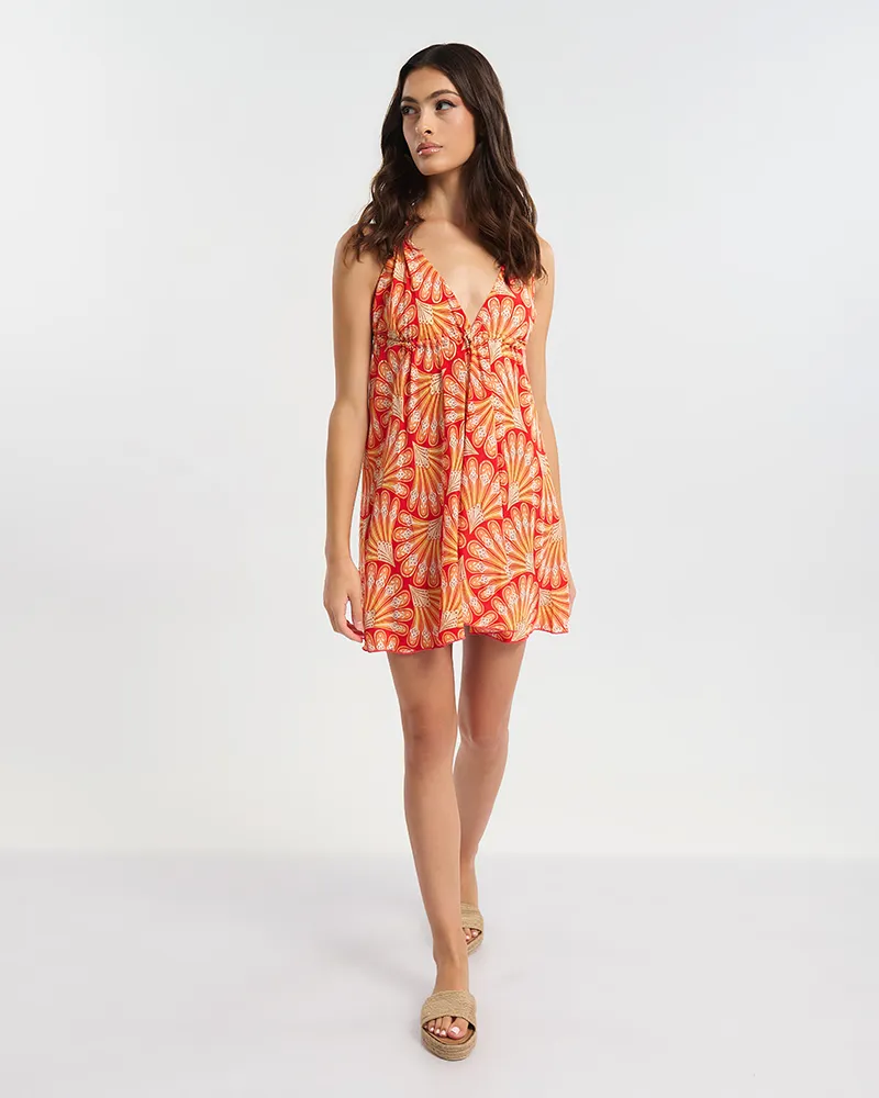 ΦΟΡΕΜΑ ΚΟΝΤΟ ΕΞΩΠΛΑΤΟ ΣΕ ΠΟΡΤΟΚΑΛΙ/ΚΟΚΚΙΝΟ/ΛΕΥΚΟ ΜΕ ΧΡΥΣΕΣ ΛΕΠΤΟΜΕΡΕΙΕΣ ONE SIZE (60% SILK 40% POLYESTER)