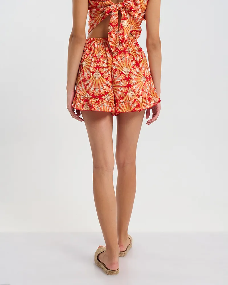 ΚΟΝΤΗ ΦΟΥΣΤΑ ΔΕΤΗ ΣΕ ΠΟΡΤΟΚΑΛΙ/ΚΟΚΚΙΝΟ/ΛΕΥΚΟ ΜΕ ΧΡΥΣΕΣ ΛΕΠΤΟΜΕΡΕΙΕΣ  S/M (60% SILK 40% POLYESTER)