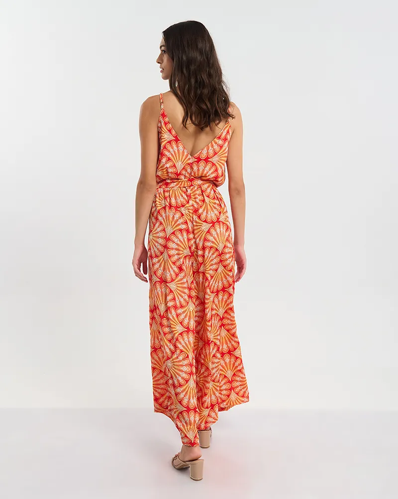 ΟΛΟΣΩΜΗ ΦΟΡΜΑ ΜΑΚΡΙΑ ΑΜΑΝΙΚΗ ΣΕ ΠΟΡΤΟΚΑΛΙ/ΚΟΚΚΙΝΟ/ΛΕΥΚΟ ΜΕ ΧΡΥΣΕΣ ΛΕΠΤΟΜΕΡΕΙΕΣ ONE SIZE (60% SILK 40% POLYESTER)