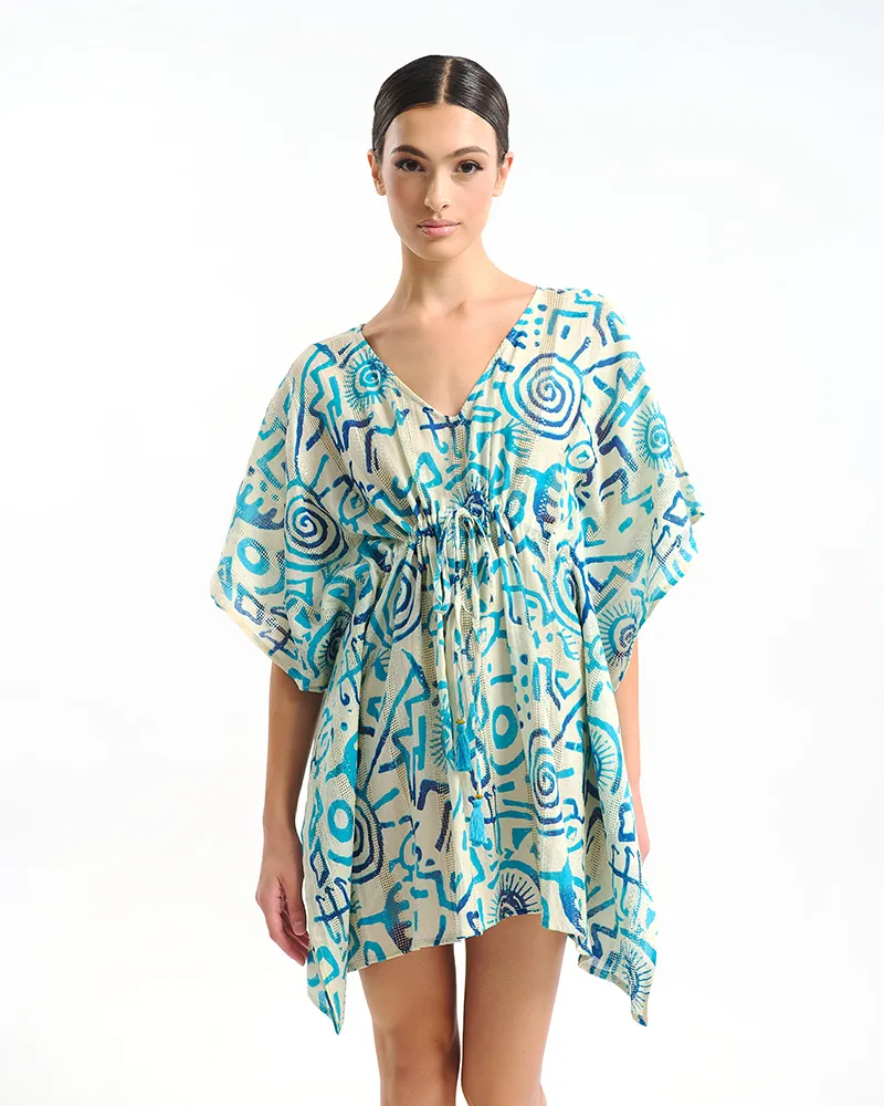 ΚΑΦΤΑΝΙ ΚΟΝΤΟ ΛΕΥΚΟ ΜΕ ΜΠΛΕ/ ΤΙΡΚΟΥΑΖ ΣΧΕΔΙΑ ONE SIZE (100% COTTON)