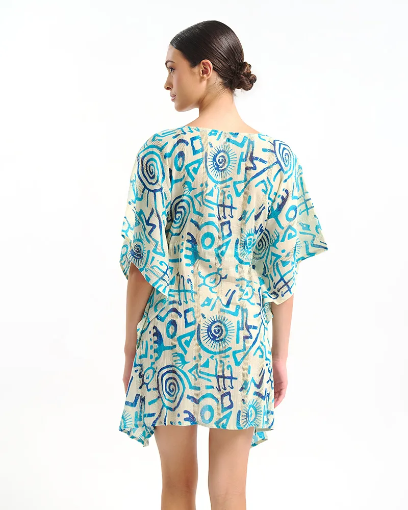 ΚΑΦΤΑΝΙ ΚΟΝΤΟ ΛΕΥΚΟ ΜΕ ΜΠΛΕ/ ΤΙΡΚΟΥΑΖ ΣΧΕΔΙΑ ONE SIZE (100% COTTON)