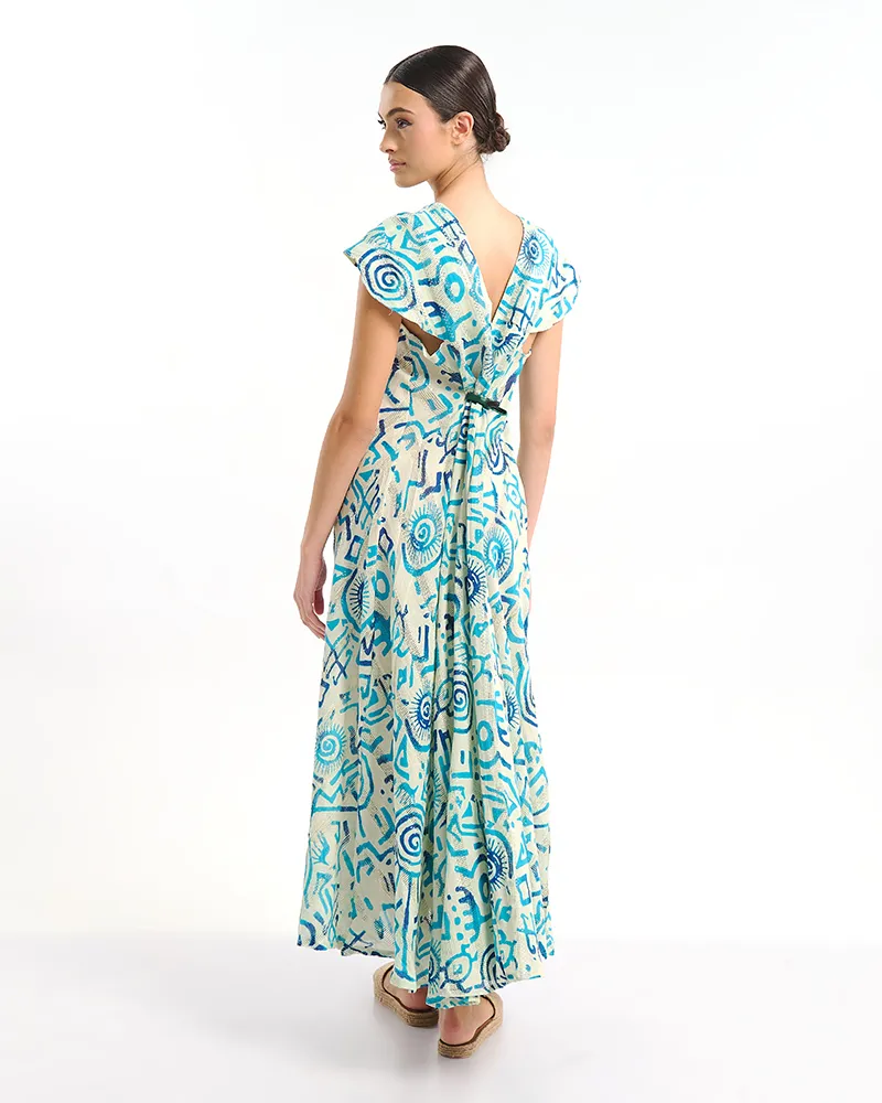 ΚΑΦΤΑΝΙ ΜΑΚΡΥ ΛΕΥΚΟ ΜΕ ΜΠΛΕ/ ΤΙΡΚΟΥΑΖ ΣΧΕΔΙΑ ONE SIZE (100% COTTON)