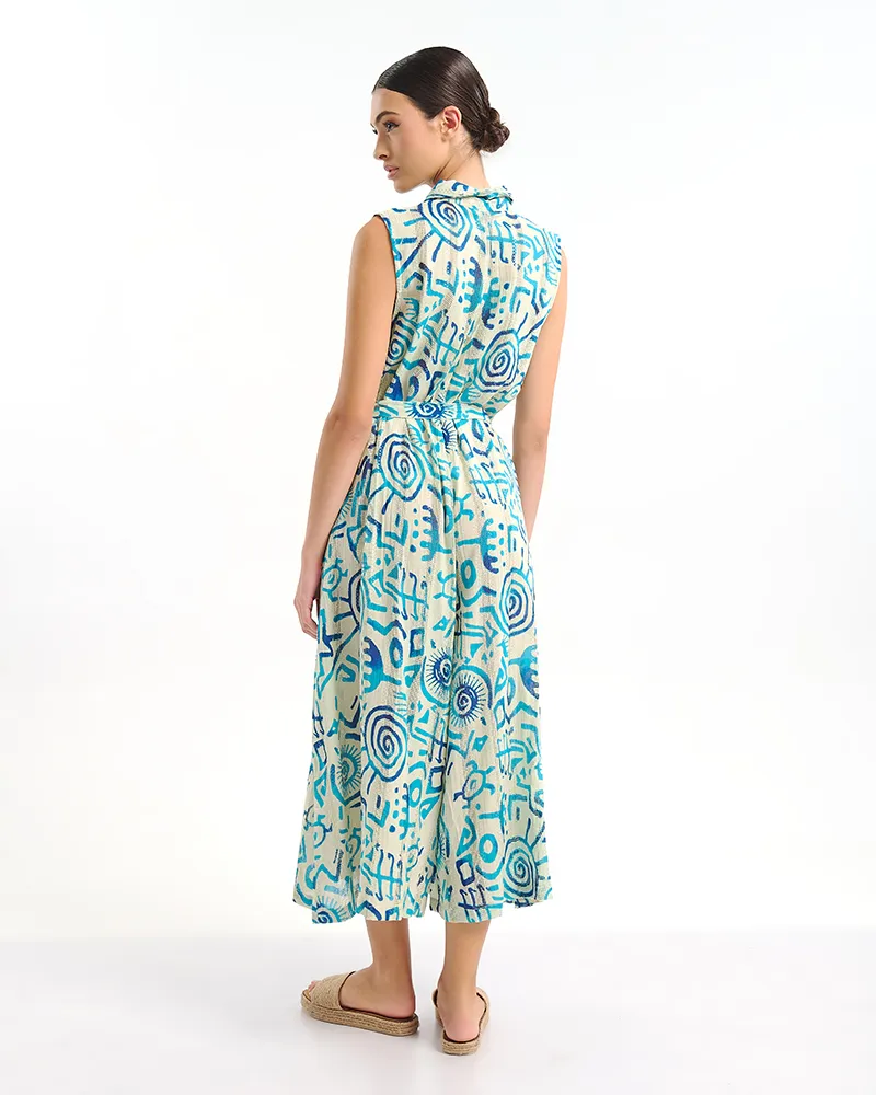 ΟΛΟΣΩΜΗ ΦΟΡΜΑ ΜΑΚΡΙΑ ΛΕΥΚΟ ΜΕ ΜΠΛΕ/ ΤΙΡΚΟΥΑΖ ΣΧΕΔΙΑ ONE SIZE  (100% COTTON)