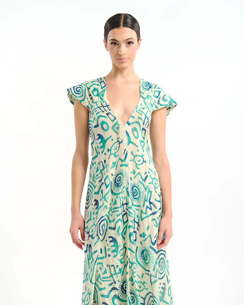 ΚΑΦΤΑΝΙ ΜΑΚΡΥΛΕΥΚΟ ΜΕ ΠΡΑΣΙΝΑ/ ΤΙΡΚΟΥΑΖ ΣΧΕΔΙΑ ONE SIZE  (100% COTTON)