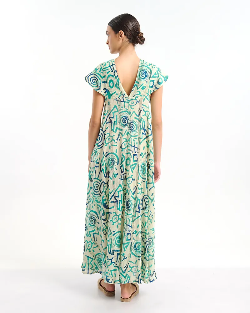 ΚΑΦΤΑΝΙ ΜΑΚΡΥΛΕΥΚΟ ΜΕ ΠΡΑΣΙΝΑ/ ΤΙΡΚΟΥΑΖ ΣΧΕΔΙΑ ONE SIZE  (100% COTTON)