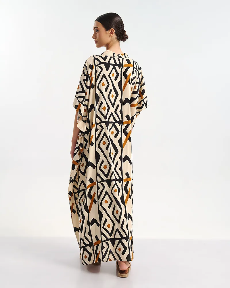 ΚΑΦΤΑΝΙ ΜΑΚΡΥ ΜΠΕΖ/ΜΑΥΡΟ ΜΕ  ΣΧΕΔΙΑ ONE SIZE (100% RAYON)