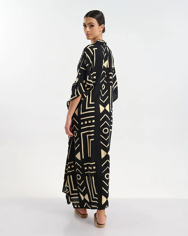 ΦΟΡΕΜΑ ΜΑΚΡΥ ΚΟΝΤΟΜΑΝΙΚΟ ΜΑΥΡΟ ΜΕ ΓΕΩΜΕΤΡΙΚΑ ΣΧΕΔΙΑ ONE SIZE (100% RAYON)
