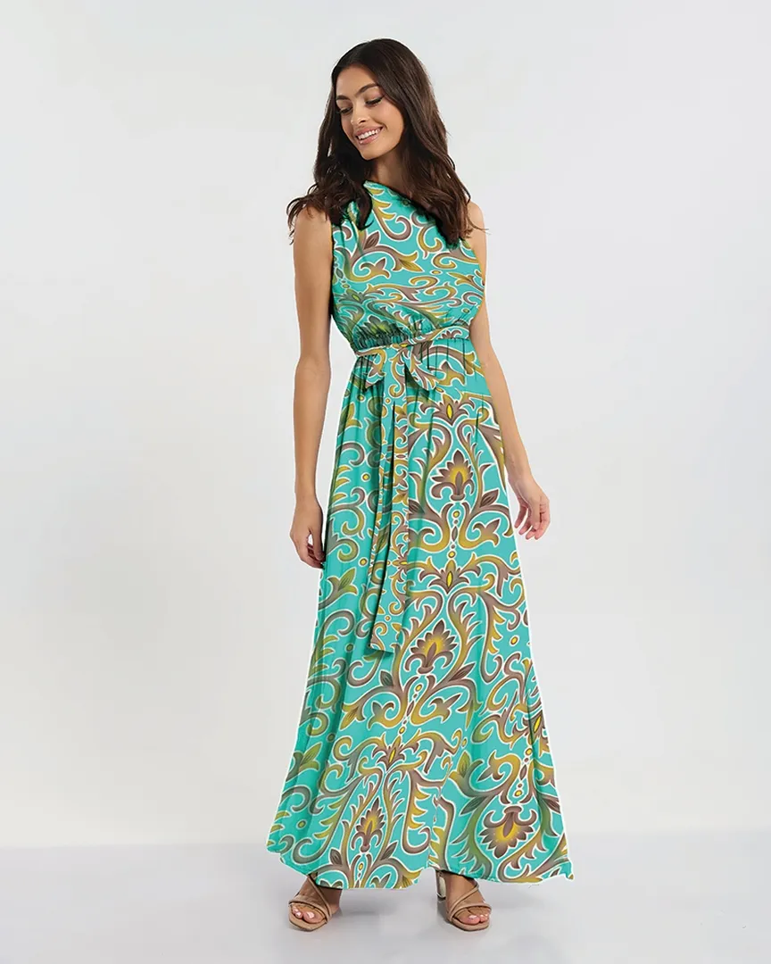 ΦΟΡΕΜΑ ΜΑΚΡΥ ΜΕ 1 ΩΜΟ ΤΙΡΚΟΥΑΖ ΜΕ ΧΡΥΣΑ ΣΧΕΔΙΑ ONE SIZE  (60% SILK 40% POLYESTER)