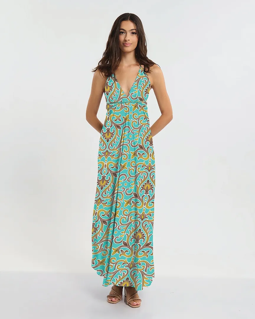 ΦΟΡΕΜΑ ΕΞΩΠΛΑΤΟ ΜΑΚΡΥ ΤΙΡΚΟΥΑΖ ΜΕ ΧΡΥΣΑ ΣΧΕΔΙΑ ONE SIZE (60% SILK 40% POLYESTER)