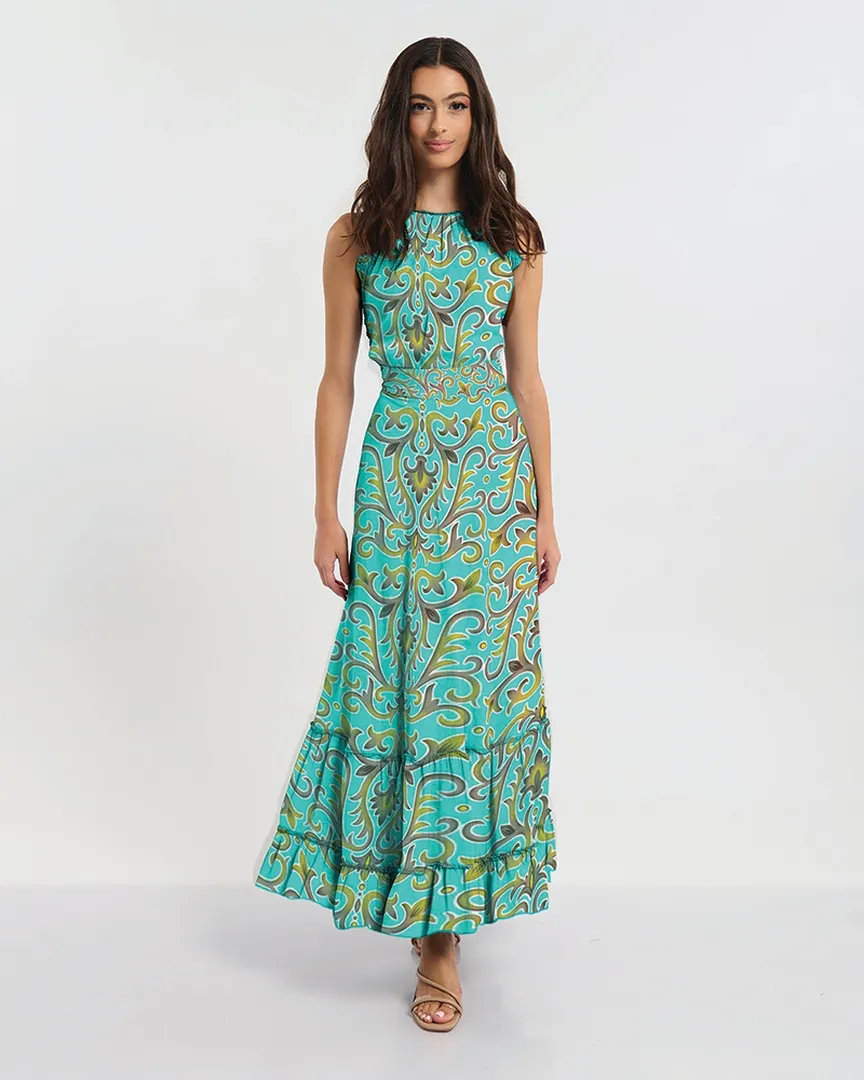 ΑΜΑΝΙΚΟ ΦΟΡΕΜΑ ΜΑΚΡΥ ΤΙΡΚΟΥΑΖ ΜΕ ΧΡΥΣΑ ΣΧΕΔΙΑ ONE SIZE (60% SILK 40% POLYESTER)