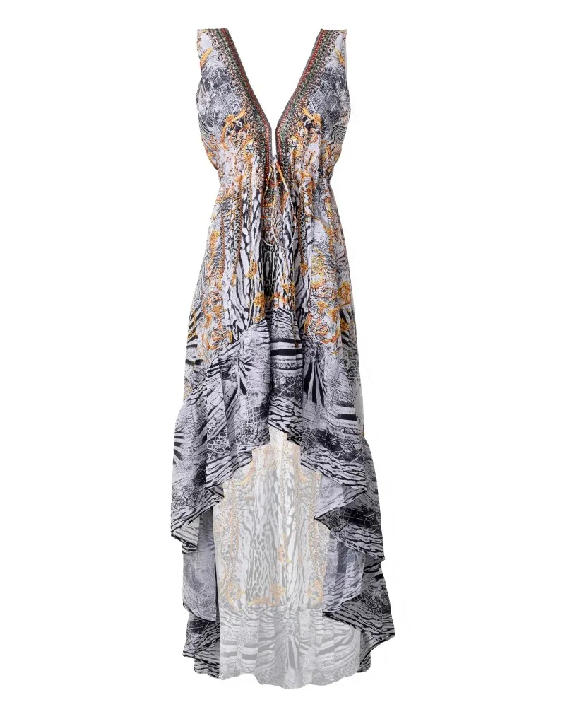 ΦΟΡΕΜΑ ΑΣΥΜΜΕΤΡΟ ΑΜΑΝΙΚΟ ΑΣΠΡΟΜΑΥΡΟ ΜΕ ΧΡΥΣΟ ONE SIZE (100% CREPE)