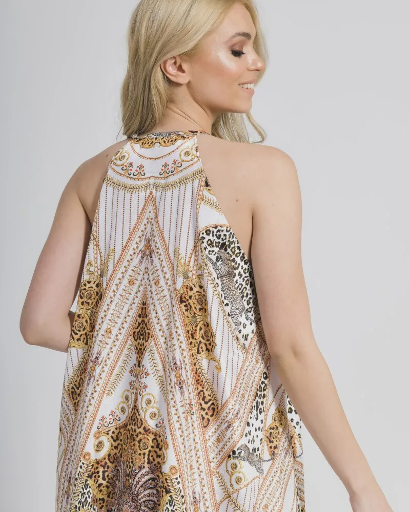 ΦΟΡΕΜΑ ΚΟΝΤΟ ΤΙΡΑΝΤΑ ΛΕΥΚΟ ΜΕ ΧΡΥΣΟ ONE SIZE (100% CREPE)