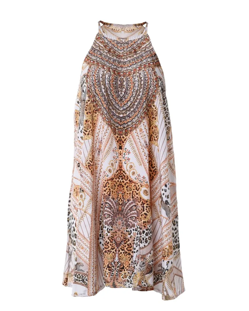 ΦΟΡΕΜΑ ΚΟΝΤΟ ΤΙΡΑΝΤΑ ΛΕΥΚΟ ΜΕ ΧΡΥΣΟ ONE SIZE (100% CREPE)