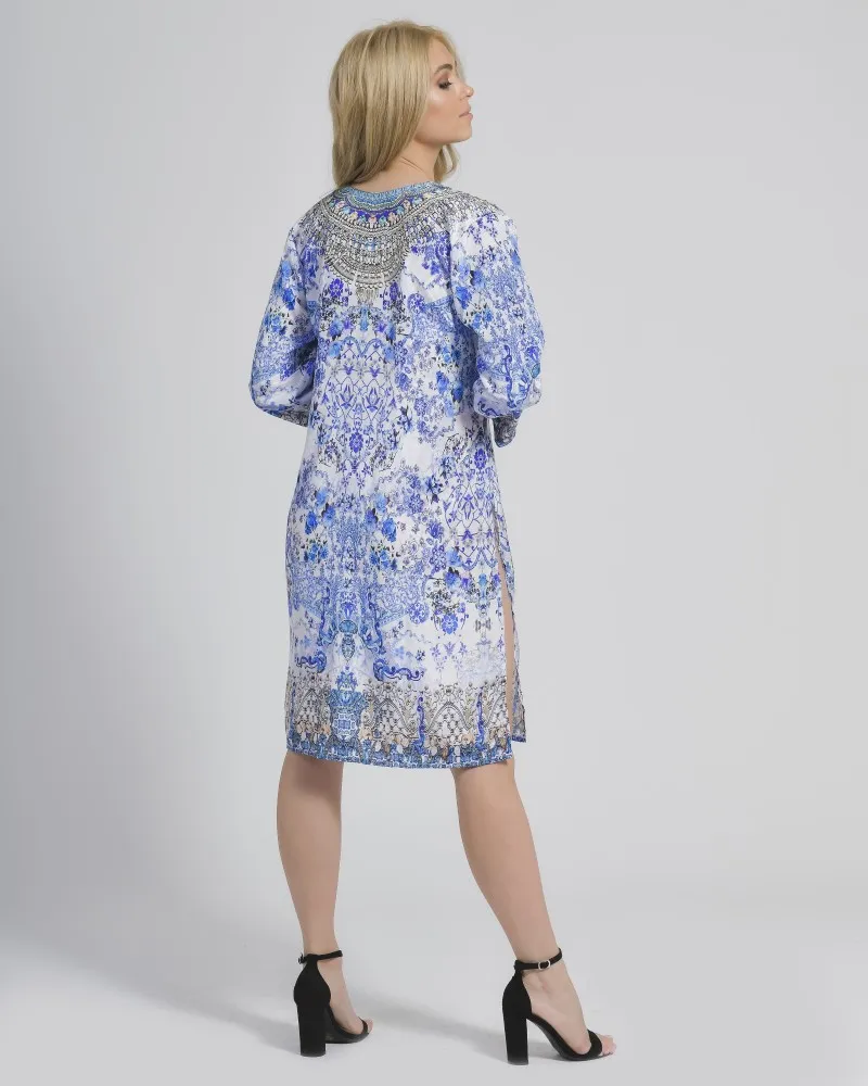 TUNIC ΜΕ ΚΟΡΔΟΝΙΑ ΛΕΥΚΟ ΜΠΛΕ ΕΜΠΡΙΜΕ M/L (100% CREPE) TUNIC ΜΕ ΚΟΡΔΟΝΙΑ ΛΕΥΚΟ ΜΠΛΕ ΕΜΠΡΙΜΕ M/L (100% CREPE)