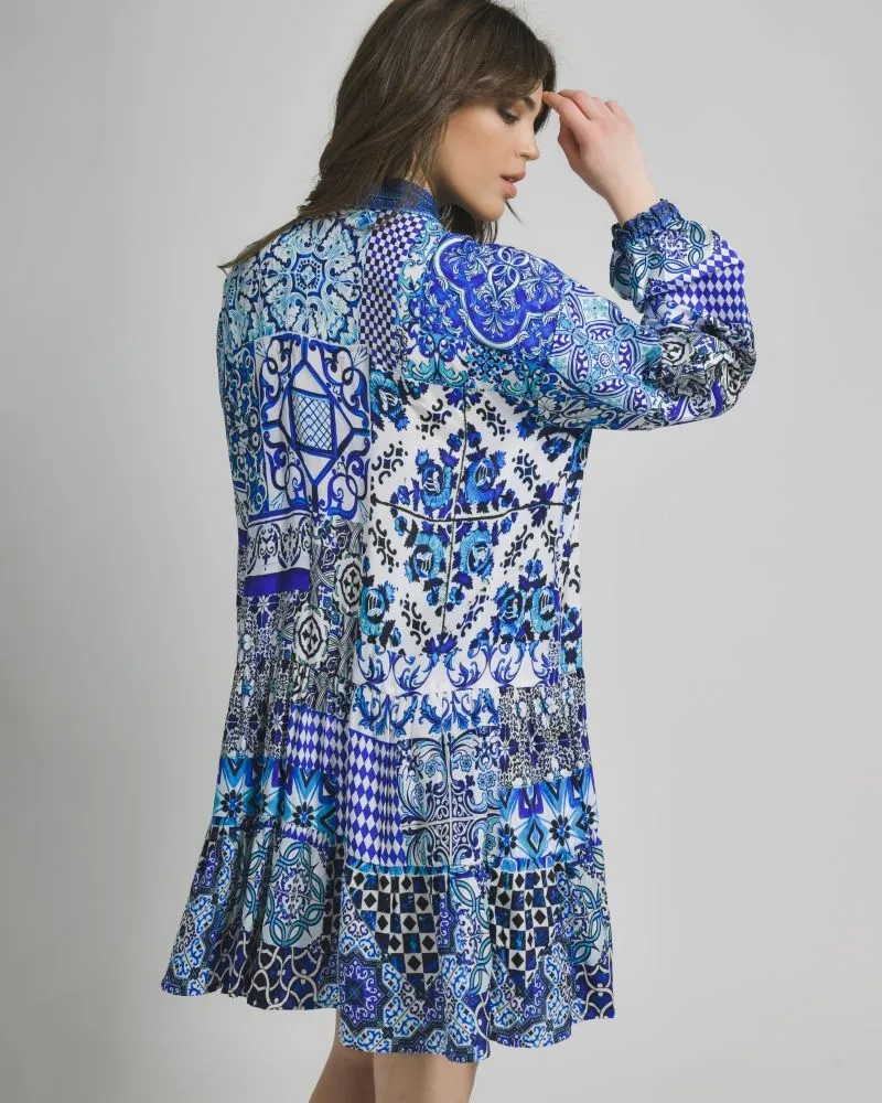 ΦΟΡΕΜΑ ΚΟΝΤΟ ΜΑΚΡΥΜΑΝΙΚΟ ΛΕΥΚΟ ΜΠΛΕ ΕΜΠΡΙΜΕ ONE SIZE (100% CREPE)