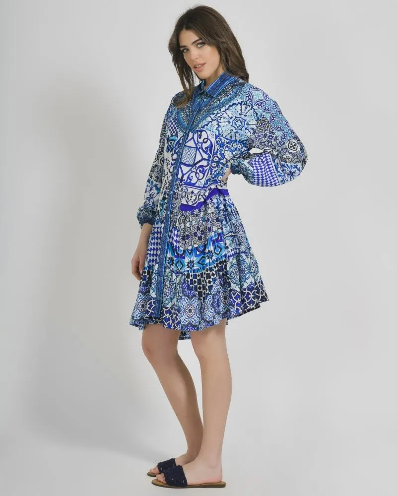 ΦΟΡΕΜΑ ΚΟΝΤΟ ΜΑΚΡΥΜΑΝΙΚΟ ΛΕΥΚΟ ΜΠΛΕ ΕΜΠΡΙΜΕ ONE SIZE (100% CREPE)