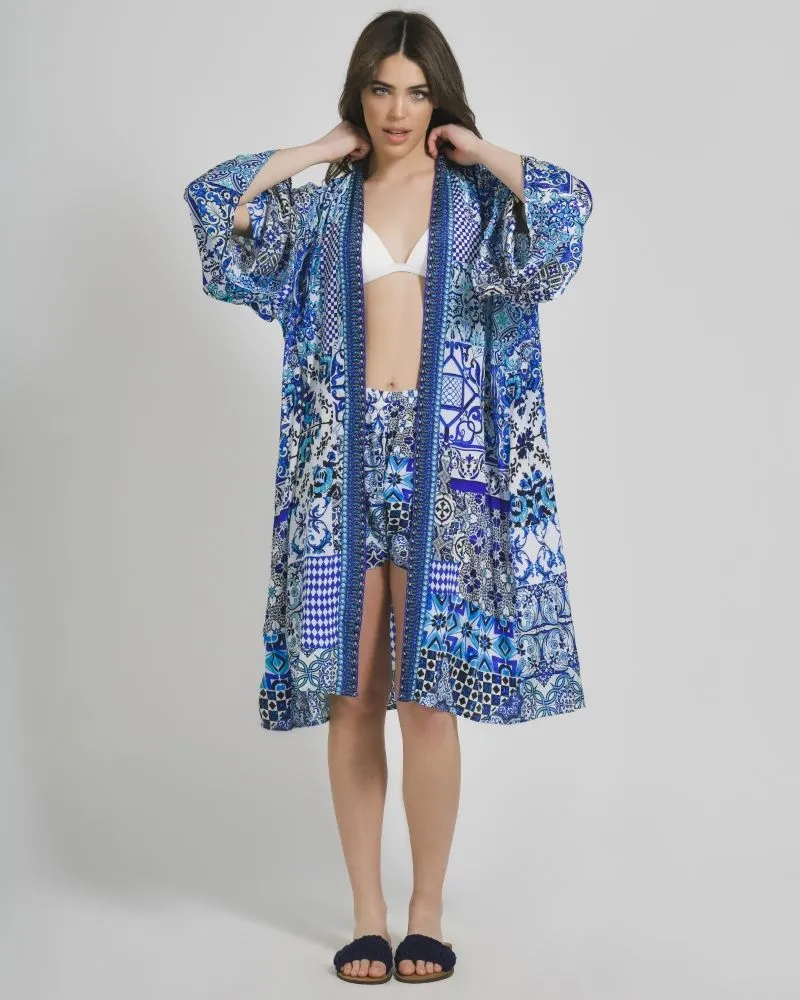 ΚΙΜΟΝΟ ΚΟΝΤΟ ΛΕΥΚΟ ΜΠΛΕ ΕΜΠΡΙΜΕ ONE SIZE (100% CREPE)