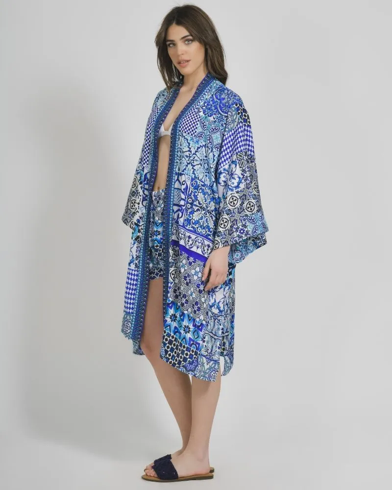 ΚΙΜΟΝΟ ΚΟΝΤΟ ΛΕΥΚΟ ΜΠΛΕ ΕΜΠΡΙΜΕ ONE SIZE (100% CREPE)