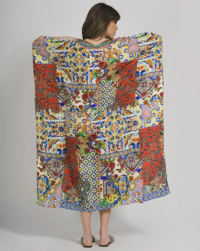 ΚΑΦΤΑΝΙ ΜΑΚΡΥ ΚΙΤΡΙΝΟ/ΚΟΚΚΙΝΟ ΕΜΠΡΙΜΕ S/M (100% CREPE)