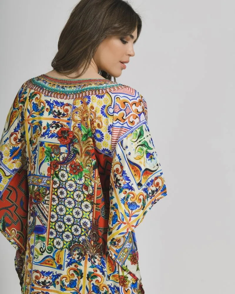 ΚΑΦΤΑΝΙ ΜΑΚΡΥ ΚΙΤΡΙΝΟ/ΚΟΚΚΙΝΟ ΕΜΠΡΙΜΕ M/L (100% CREPE)