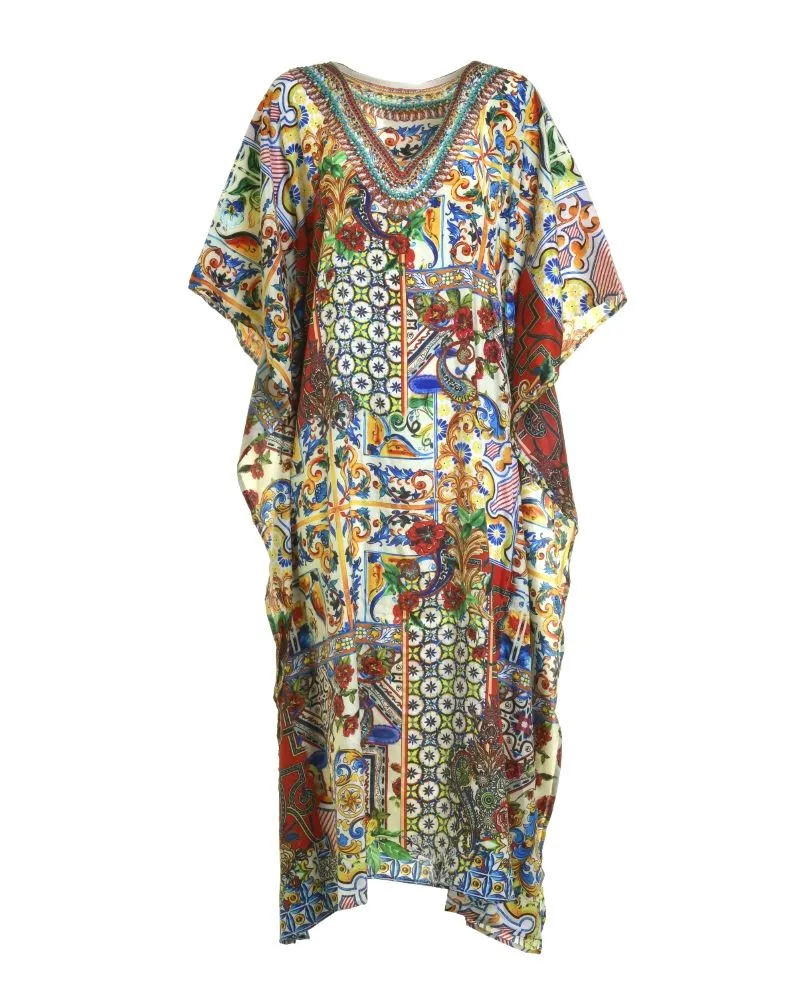 ΚΑΦΤΑΝΙ ΜΑΚΡΥ ΚΙΤΡΙΝΟ/ΚΟΚΚΙΝΟ ΕΜΠΡΙΜΕ M/L (100% CREPE)