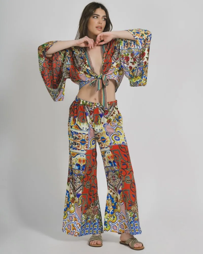 ΤΟΠ ΚΟΝΤΟ ΚΙΤΡΙΝΟ/ΚΟΚΚΙΝΟ ΕΜΠΡΙΜΕ ONE SIZE (100% CREPE)