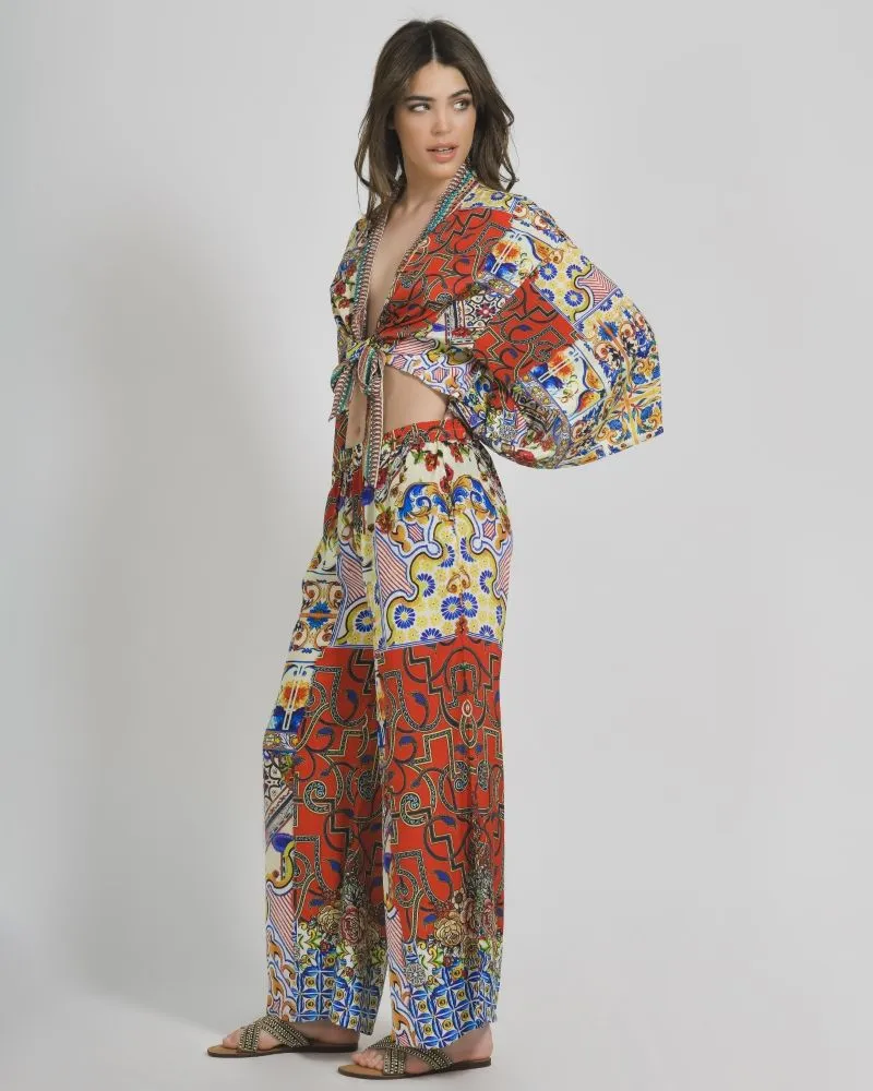 ΤΟΠ ΚΟΝΤΟ ΚΙΤΡΙΝΟ/ΚΟΚΚΙΝΟ ΕΜΠΡΙΜΕ ONE SIZE (100% CREPE)