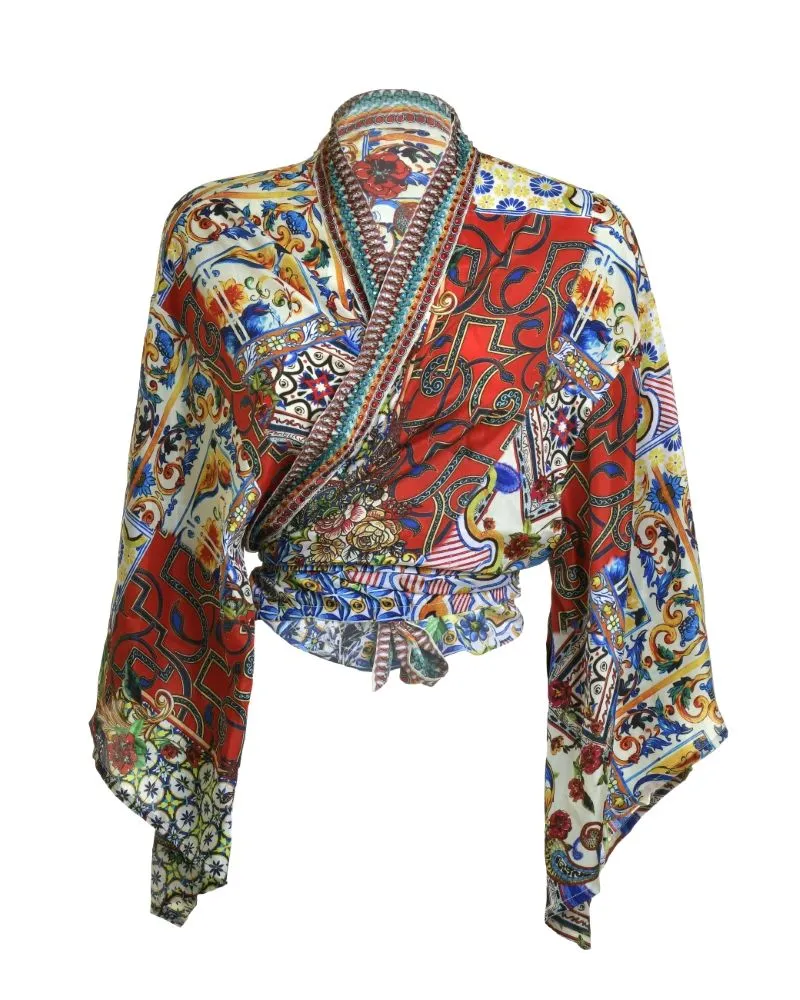 ΤΟΠ ΚΟΝΤΟ ΚΙΤΡΙΝΟ/ΚΟΚΚΙΝΟ ΕΜΠΡΙΜΕ ONE SIZE (100% CREPE)