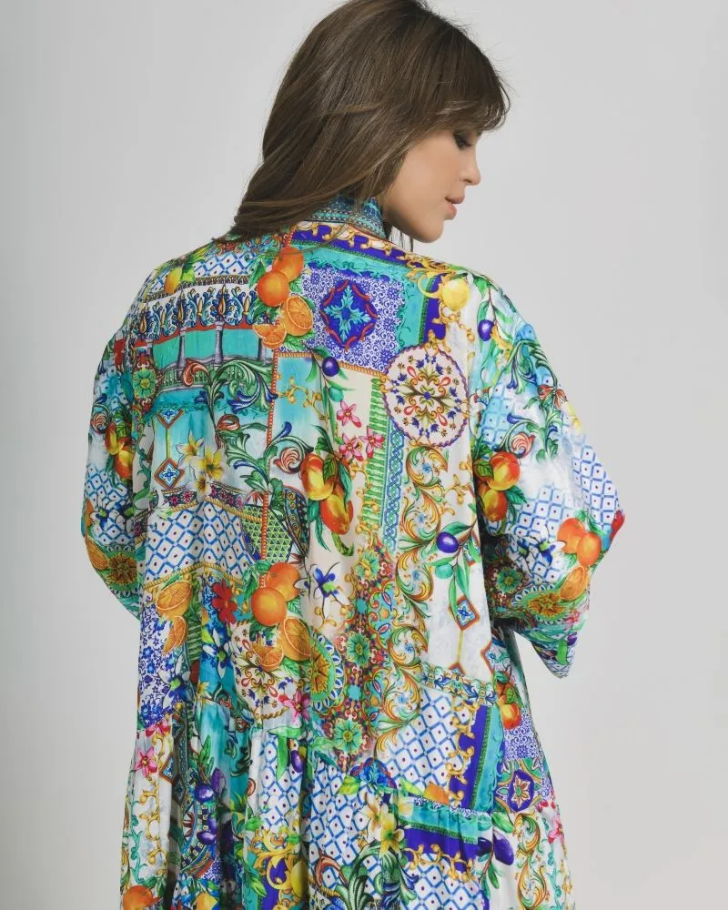 ΦΟΡΕΜΑ ΚΟΝΤΟ ΜΑΚΡΥΜΑΝΙΚΟ ΠΟΛΥΧΡΩΜΟ ΕΜΠΡΙΜΕ ONE SIZE (100% CREPE)