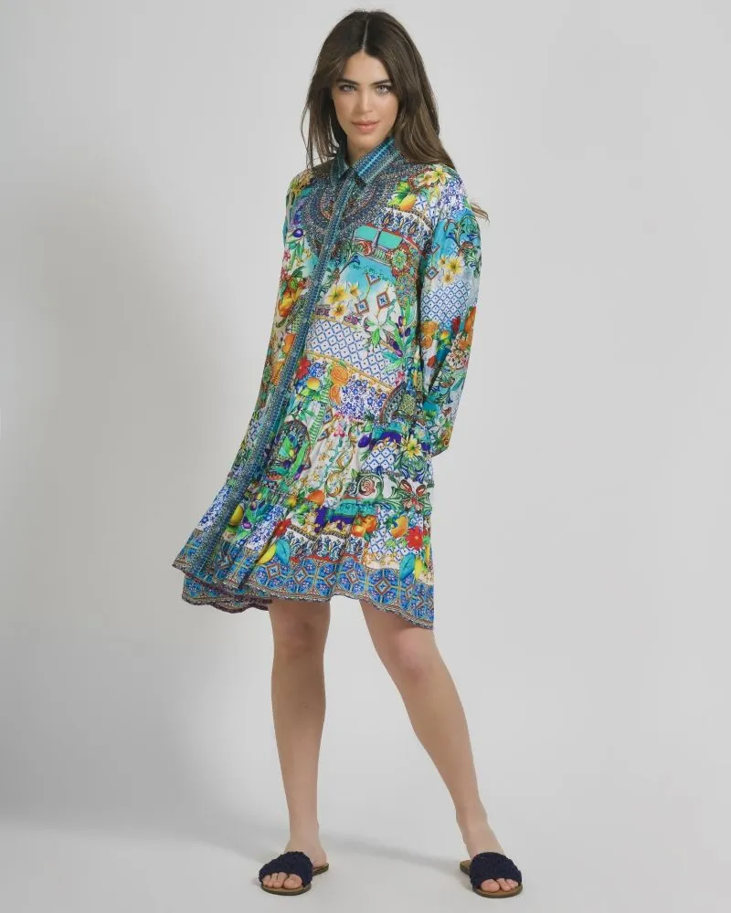 ΦΟΡΕΜΑ ΚΟΝΤΟ ΜΑΚΡΥΜΑΝΙΚΟ ΠΟΛΥΧΡΩΜΟ ΕΜΠΡΙΜΕ ONE SIZE (100% CREPE)