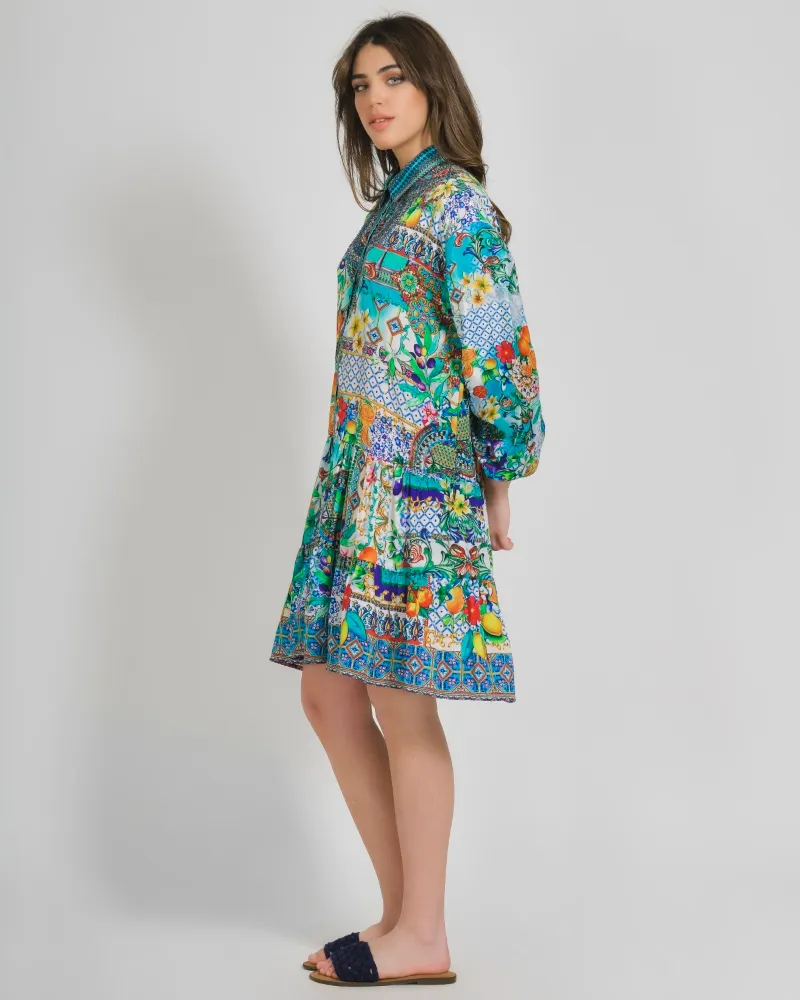 ΦΟΡΕΜΑ ΚΟΝΤΟ ΜΑΚΡΥΜΑΝΙΚΟ ΠΟΛΥΧΡΩΜΟ ΕΜΠΡΙΜΕ ONE SIZE (100% CREPE)