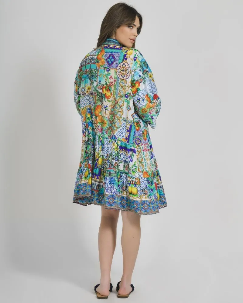 ΦΟΡΕΜΑ ΚΟΝΤΟ ΜΑΚΡΥΜΑΝΙΚΟ ΠΟΛΥΧΡΩΜΟ ΕΜΠΡΙΜΕ ONE SIZE (100% CREPE)