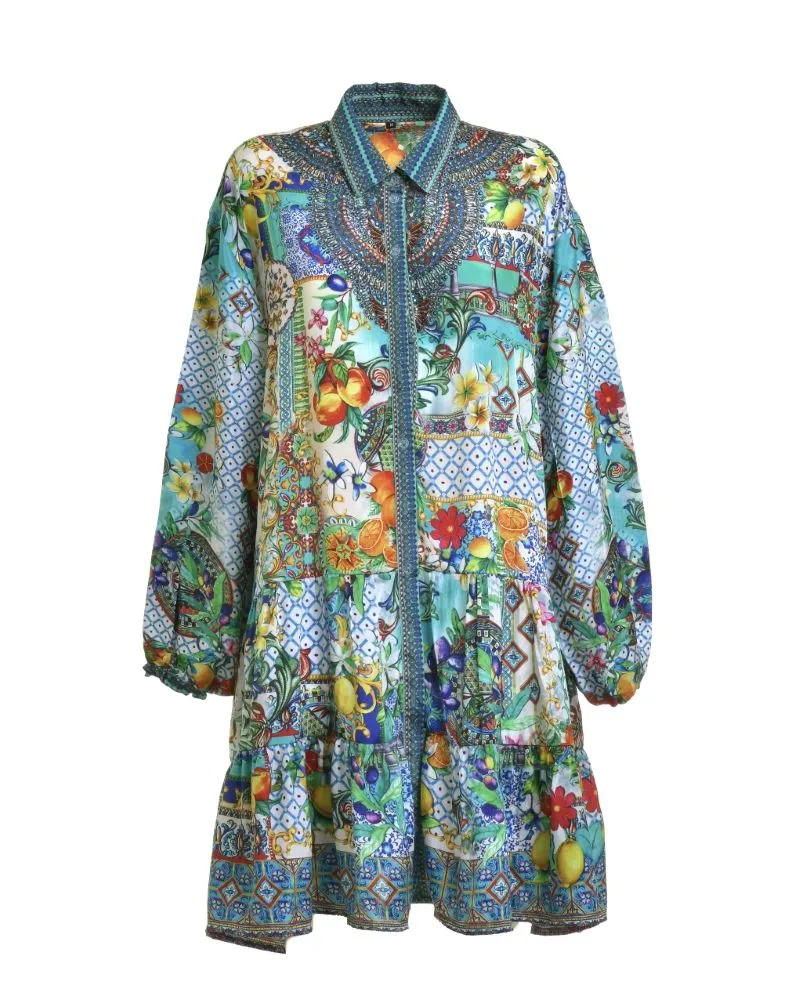 ΦΟΡΕΜΑ ΚΟΝΤΟ ΜΑΚΡΥΜΑΝΙΚΟ ΠΟΛΥΧΡΩΜΟ ΕΜΠΡΙΜΕ ONE SIZE (100% CREPE)