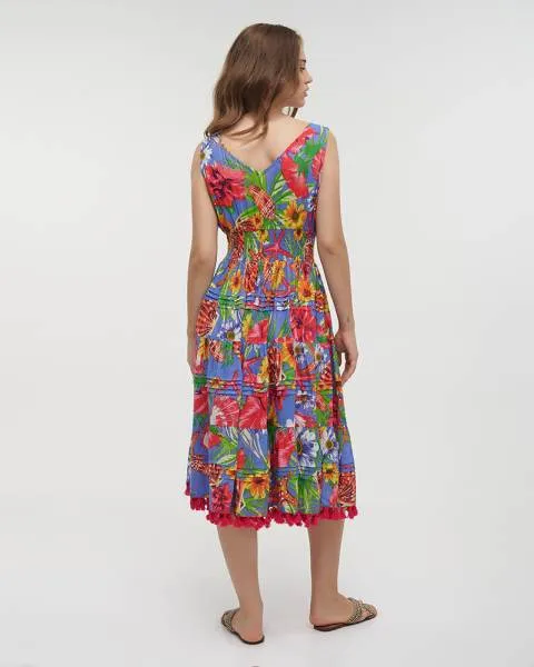 ΦΟΡΕΜΑ MIDI ΑΜΑΝΙΚΟ ΜΠΛΕ/ΚΟΚΚΙΝΟ ΜΕ ΚΕΝΤΗMATA ONE SIZE (100% COTTON)