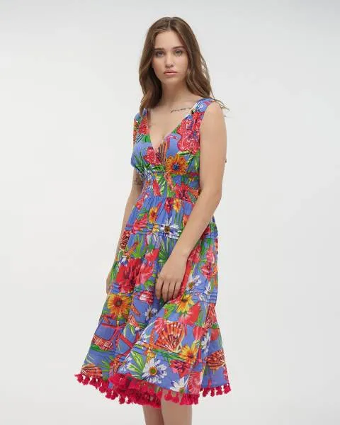 ΦΟΡΕΜΑ MIDI ΑΜΑΝΙΚΟ ΜΠΛΕ/ΚΟΚΚΙΝΟ ΜΕ ΚΕΝΤΗMATA ONE SIZE (100% COTTON)