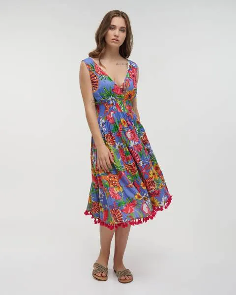 ΦΟΡΕΜΑ MIDI ΑΜΑΝΙΚΟ ΜΠΛΕ/ΚΟΚΚΙΝΟ ΜΕ ΚΕΝΤΗMATA ONE SIZE (100% COTTON)