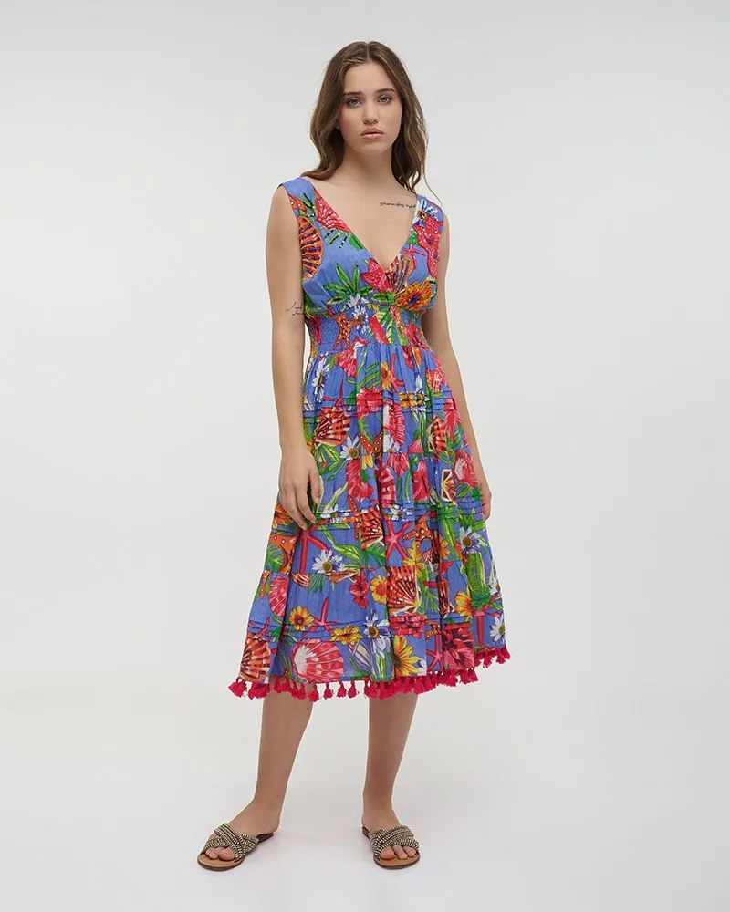 ΦΟΡΕΜΑ MIDI ΑΜΑΝΙΚΟ ΜΠΛΕ/ΚΟΚΚΙΝΟ ΜΕ ΚΕΝΤΗMATA ONE SIZE (100% COTTON)