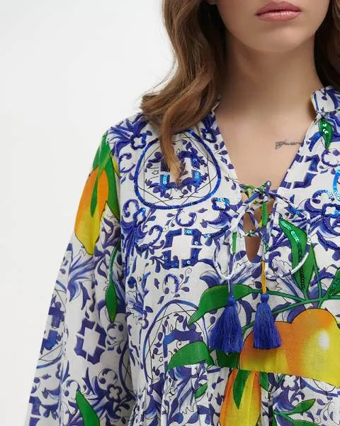 ΚΑΦΤΑΝΙ/ΦΟΡΕΜΑ ΚΟΝΤΟ ΜΠΛΕ ΜΕ ΛΕΜΟΝΙΑ ΚΑΙ ΚΕΝΤΗMATA ONE SIZE (100% COTTON)