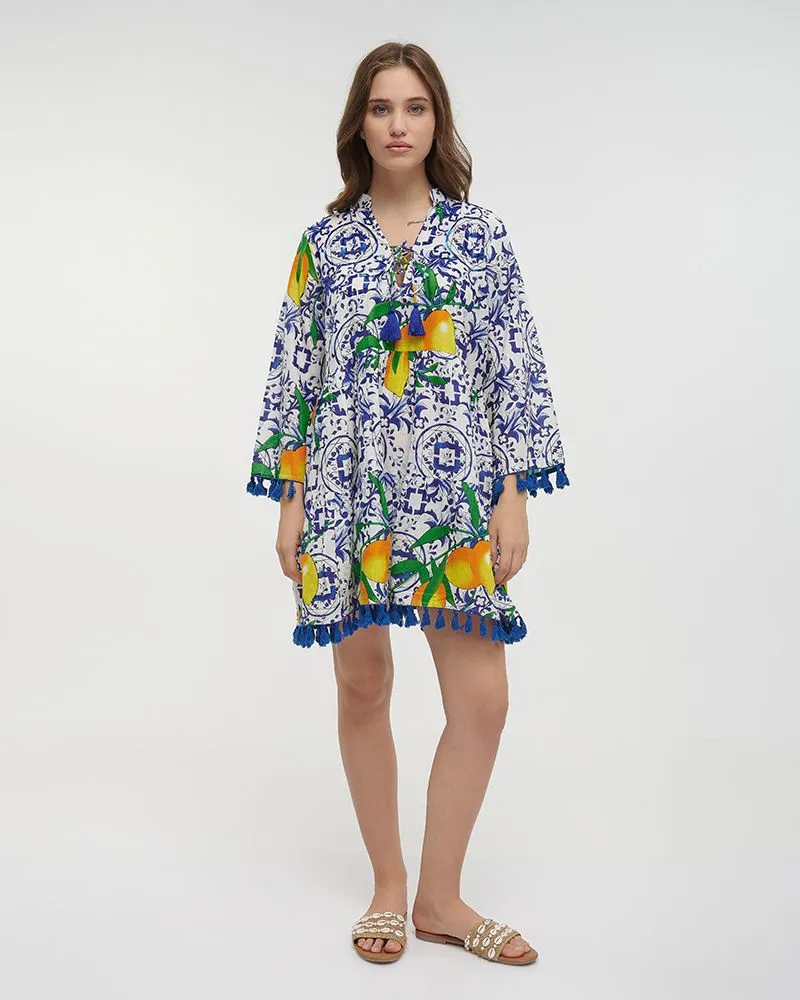 ΚΑΦΤΑΝΙ/ΦΟΡΕΜΑ ΚΟΝΤΟ ΜΠΛΕ ΜΕ ΛΕΜΟΝΙΑ ΚΑΙ ΚΕΝΤΗMATA ONE SIZE (100% COTTON)