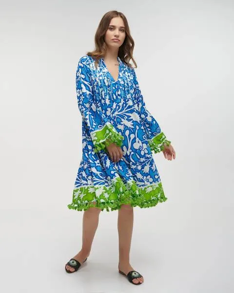 ΚΑΦΤΑΝΙ/ΦΟΡΕΜΑ ΚΟΝΤΟ ΜΠΛΕ/ΠΡΑΣΙΝΟ ΜΕ ΚΕΝΤΗMATA ONE SIZE (100% COTTON)