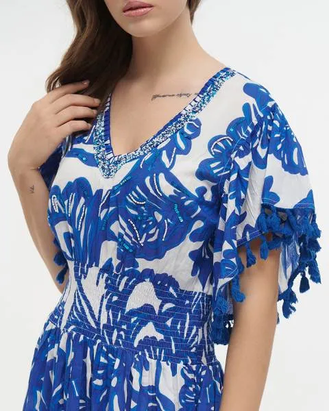 ΚΑΦΤΑΝΙ/ΦΟΡΕΜΑ ΚΟΝΤΟ ΜΠΛΕ/ΛΕΥΚΟ ΜΕ ΚΕΝΤΗMATA ONE SIZE (100% COTTON)