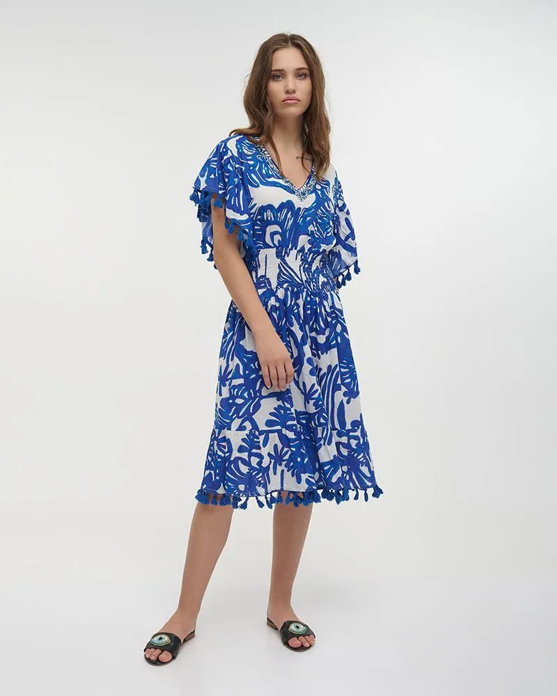 ΚΑΦΤΑΝΙ/ΦΟΡΕΜΑ ΚΟΝΤΟ ΜΠΛΕ/ΛΕΥΚΟ ΜΕ ΚΕΝΤΗMATA ONE SIZE (100% COTTON)