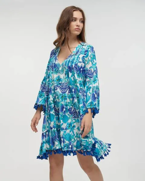 ΚΑΦΤΑΝΙ/ΦΟΡΕΜΑ ΚΟΝΤΟ ΜΠΛΕ/ΛΕΥΚΟ/ΤΥΡΚΟΥΑΖ ΜΕ ΚΕΝΤΗMATA ONE SIZE (100% COTTON)